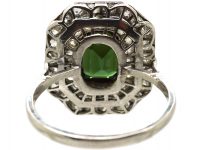 Art Deco Platinum, Green Tourmaline & Diamond Octagonal Shaped Ring