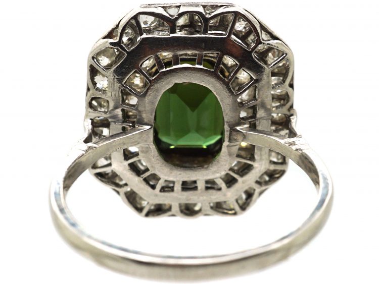 Art Deco Platinum, Green Tourmaline & Diamond Octagonal Shaped Ring