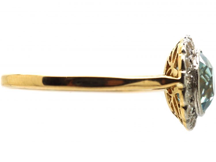 Edwardian 18ct Gold & Platinum, Zircon & Diamond Cluster Ring