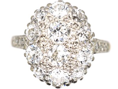 Retro 18ct Gold Diamond Cluster Ring with Diamond Set Shoulders