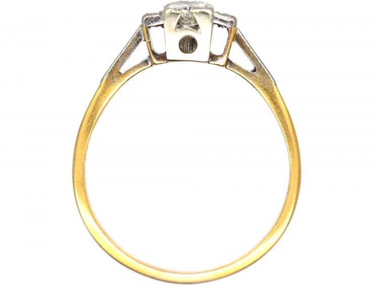 Art Deco 18ct Gold & Platinum Two Stone Diamond Ring with Baguette Diamond Shoulders