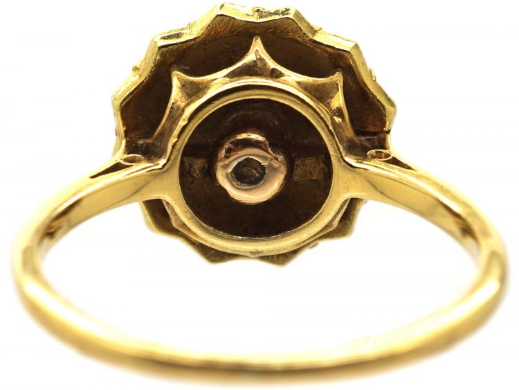 Edwardian 18ct Gold, Turquoise & Natural Pearl Ring with Diamond Points
