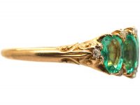 Victorian 18ct Gold Five Stone Emerald Ring with Diamond Points