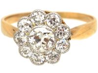Edwardian 18ct Gold & Platinum, Diamond Cluster Ring