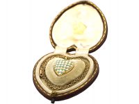 Edwardian 15ct Gold, Turquoise & Natural Split Pearl Heart Pendant on 9ct Gold Chain in original Case