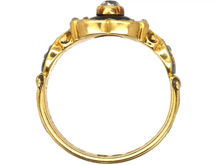 Victorian 18ct Gold, Black Enamel & Diamond Mourning Ring