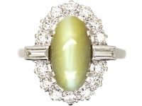 18ct White Gold & Platinum, Diamond & Cat's Eye Chrysoberyl Ring