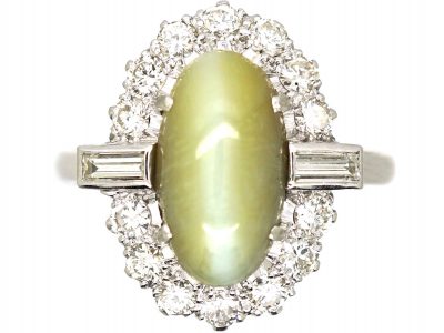 18ct White Gold & Platinum, Diamond & Cat’s Eye Chrysoberyl Ring