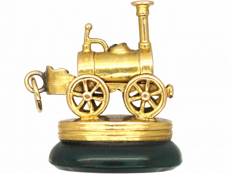 Victorian 15ct Gold Seal of a Steam Engine with Bloodstone Base