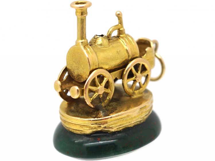 Victorian 15ct Gold Seal of a Steam Engine with Bloodstone Base