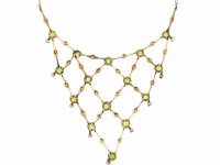 Edwardian 15ct Gold & Platinum, Bib Necklace set with Diamonds, Pearls & Peridots