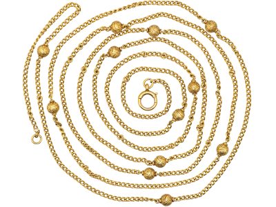 Edwardian 15ct Gold Guard Chain with Etruscan Bead Detail
