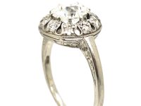Portuguese Art Deco Platinum & Diamond Ring with Small Diamonds Around the Edge