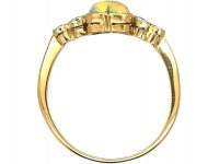 Edwardian 18ct Gold & Platinum Heart Shaped Opal & Diamond Ring