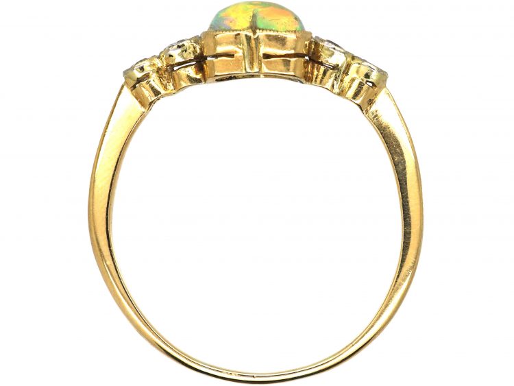 Edwardian 18ct Gold & Platinum Heart Shaped Opal & Diamond Ring