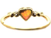 Edwardian 18ct Gold & Platinum Heart Shaped Opal & Diamond Ring