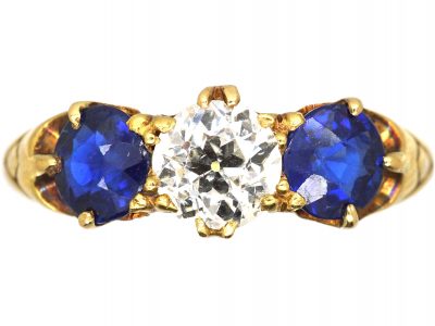 Edwardian 18ct Gold, Sapphire & Diamond Three Stone Ring