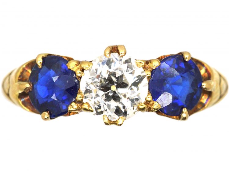 Edwardian 18ct Gold, Sapphire & Diamond Three Stone Ring