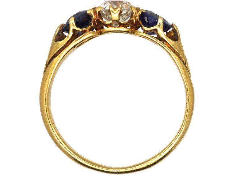 Edwardian 18ct Gold, Sapphire & Diamond Three Stone Ring