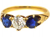 Edwardian 18ct Gold, Sapphire & Diamond Three Stone Ring