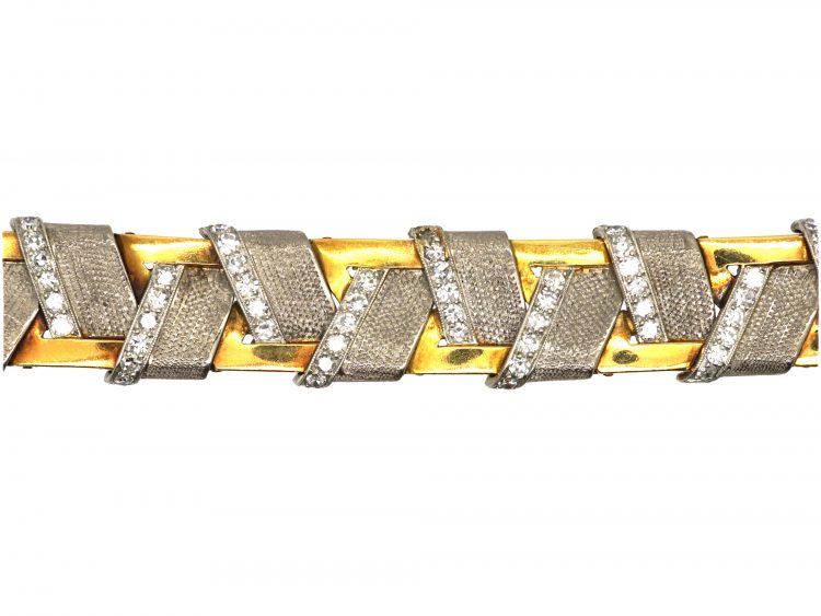 Art Deco 18ct Gold & Platinum Zig Zag Bracelet set with Diamonds