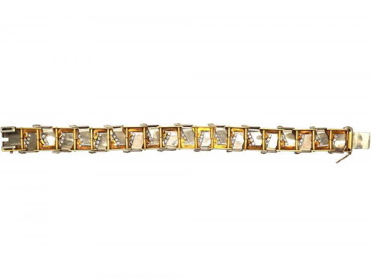 Art Deco 18ct Gold & Platinum Zig Zag Bracelet set with Diamonds