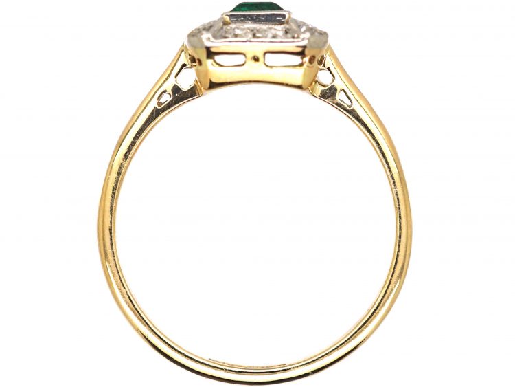 Art Deco 18ct Gold & Platinum, Emerald & Diamond Ring