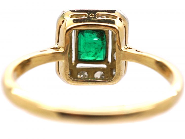 Art Deco 18ct Gold & Platinum, Emerald & Diamond Ring