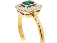 Art Deco 18ct Gold & Platinum, Emerald & Diamond Ring