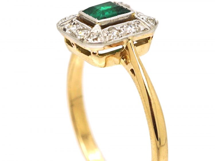 Art Deco 18ct Gold & Platinum, Emerald & Diamond Ring
