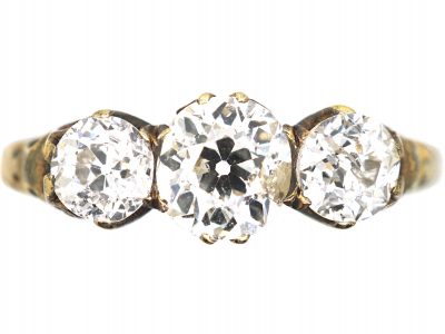 Victorian 18ct Gold, Carved Half Hoop Three Stone Diamond Ring