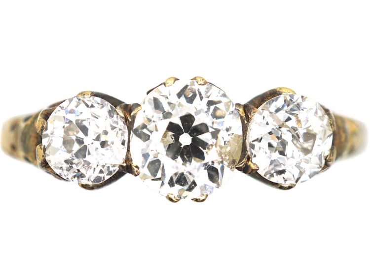 Victorian 18ct Gold, Carved Half Hoop Three Stone Diamond Ring