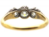 Victorian 18ct Gold, Carved Half Hoop Three Stone Diamond Ring