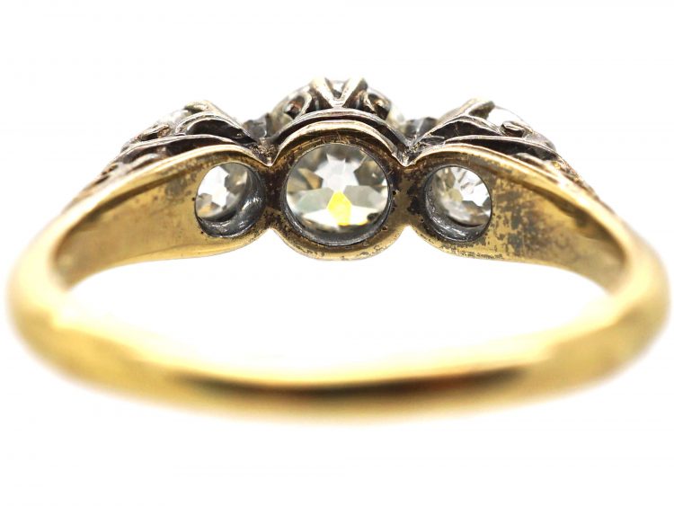 Victorian 18ct Gold, Carved Half Hoop Three Stone Diamond Ring