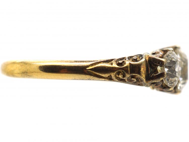 Victorian 18ct Gold, Carved Half Hoop Three Stone Diamond Ring