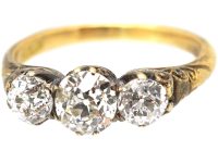 Victorian 18ct Gold, Carved Half Hoop Three Stone Diamond Ring