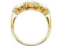 Edwardian 18ct Gold Three Stone Opal & Diamond Ring