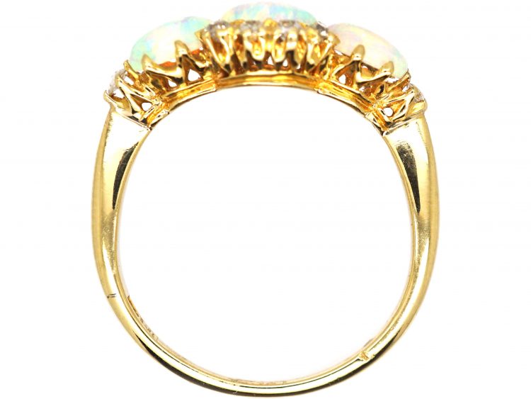 Edwardian 18ct Gold Three Stone Opal & Diamond Ring