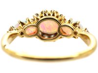 Edwardian 18ct Gold Three Stone Opal & Diamond Ring