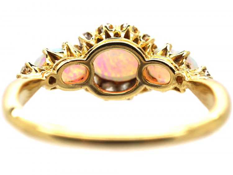 Edwardian 18ct Gold Three Stone Opal & Diamond Ring