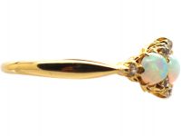 Edwardian 18ct Gold Three Stone Opal & Diamond Ring
