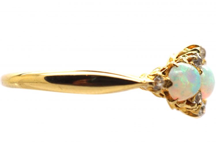 Edwardian 18ct Gold Three Stone Opal & Diamond Ring