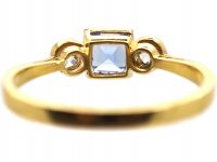 Art Deco 18ct Gold & Platinum, Square Sapphire & Diamond Ring