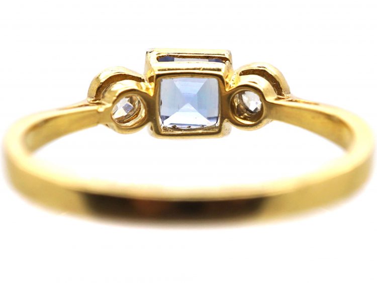 Art Deco 18ct Gold & Platinum, Square Sapphire & Diamond Ring