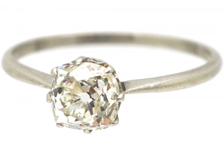 Art Deco Platinum Ring set with an Old Mine Cut Diamond