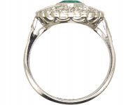 Art Deco Platinum, Emerald & Diamond Cluster Ring
