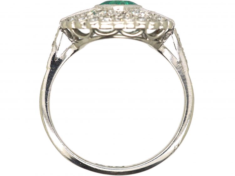Art Deco Platinum, Emerald & Diamond Cluster Ring