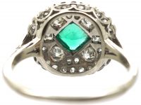 Art Deco Platinum, Emerald & Diamond Cluster Ring