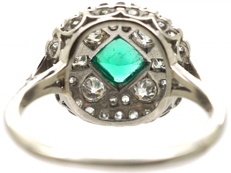 Art Deco Platinum, Emerald & Diamond Cluster Ring