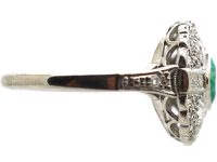 Art Deco Platinum, Emerald & Diamond Cluster Ring